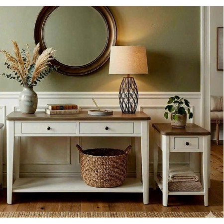 P2728 Collection 03 : Bộ 2 Bàn Trang Trí - Màu Trắng + Nâu